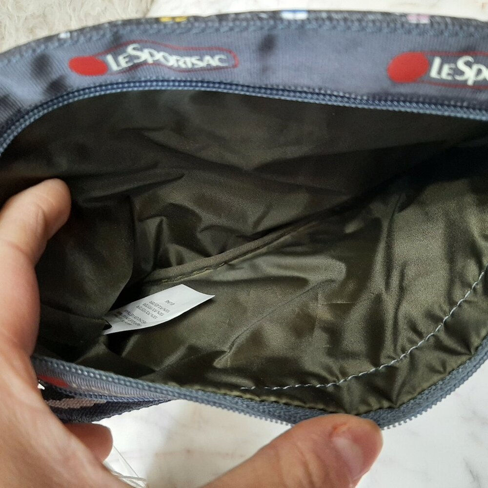 LeSportsac PEANUTS Navy Blue Hand Strap Bag Two Zipper Cosmetic Coin Purse - Picture 6 of 7